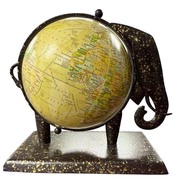 Other - Handcrafted Elephant Globe With Gold Speckled Base & Vintage Map Design